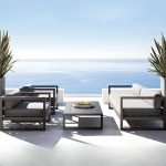 "Outdoor Sofa Conversation Set, 4-piece, Midnight Black Alloy Desktop, Chalk 100% Cotton Upholstered Back, Loveseat, 4-Piece Set(2 Chairs & 1 Loveseat& 1 Coffee Table)"