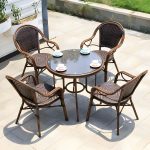 "Modern Brown Glass Top Patio Table Set Metal 4 Legs for Outdoor - Table & Chair(s) 31.5"L x 31.5"W x 29.5"H 2"