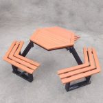 "Simplistic Composite Wood Patio Picnic Table for 6 with Sepia Top, 78.7"L x 78.7"W x 29.5"H"