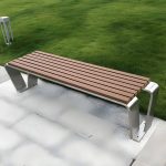 "Industrial Style Park Bench - Stainless Steel Frame, Brown Wood Seat, Water Resistant, Non-Foldable - Coffee"