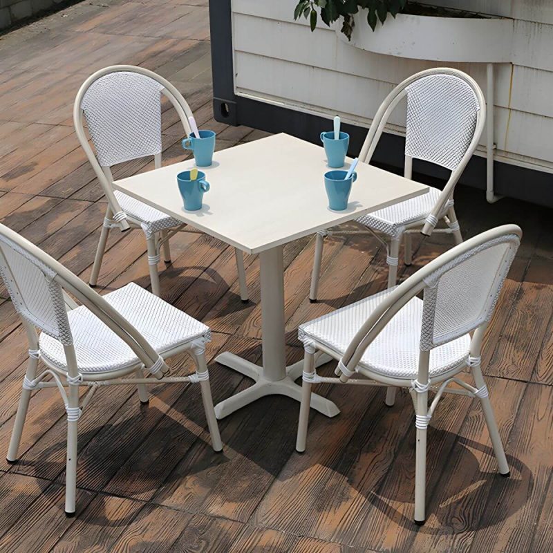 "Modern Geometric Waterproof Courtyard Table Metal Base Outdoor Table - Table Only Round Black 27.6"L x 27.6"W x 28.5"H"