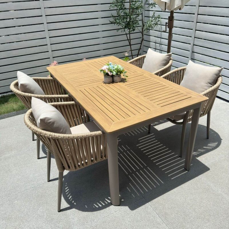 "Casual 5-piece UV-proof Fabric Outdoor Dining Set with Sepia Table, Chair, and Table, 63"L x 35.4"W x 29.5"H, Table & 4 Chairs"