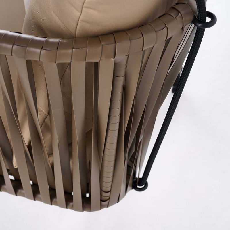 "Traditional Outdoor Hanging Chair Rattan Porch Swing Chair with Khaki Cushion Pillow"