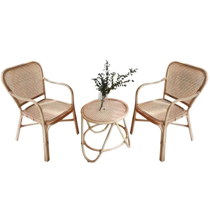 "20" Wide Tropical Rattan Dining Armchair Natural Outdoor Chair - Wood Color 6 Piece Set"