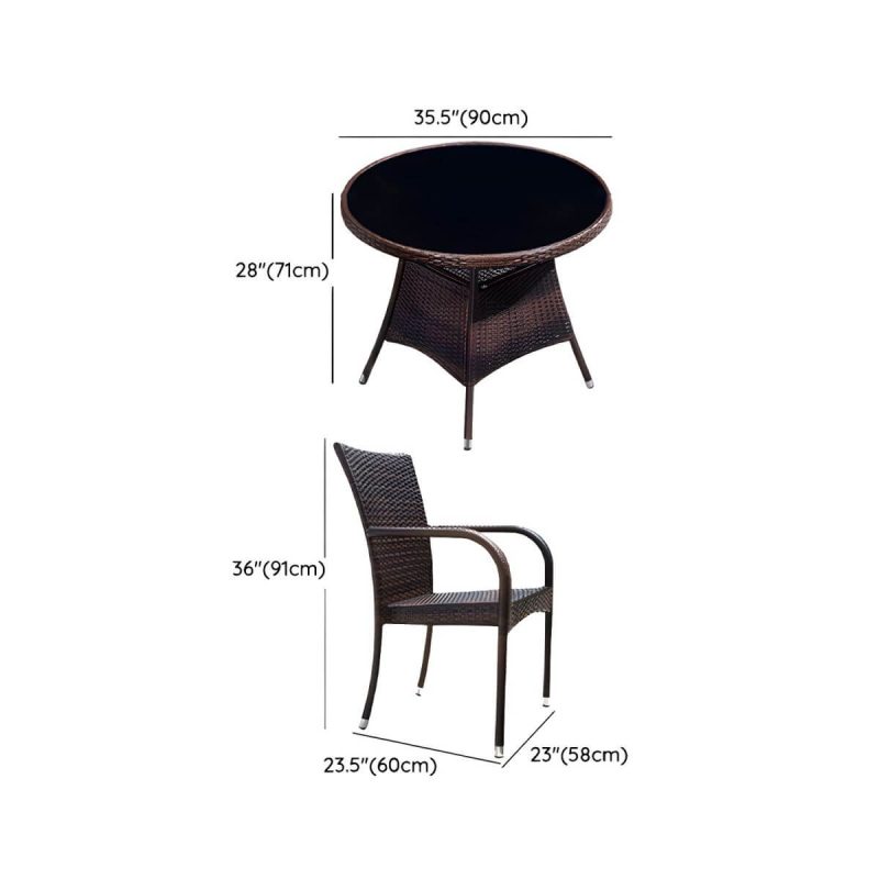 "Dimension of Modern Style Dining Set Glass Top 5/7 Pieces Water Resistant Dining Set - Table & Chair(s) 4 Round Black"