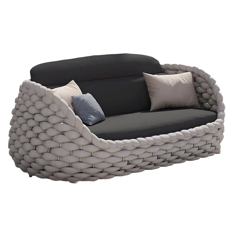 "Contemporary Gray Metal Frame Outdoor Patio Sofa with Cushion - 1-Seater Sofa"