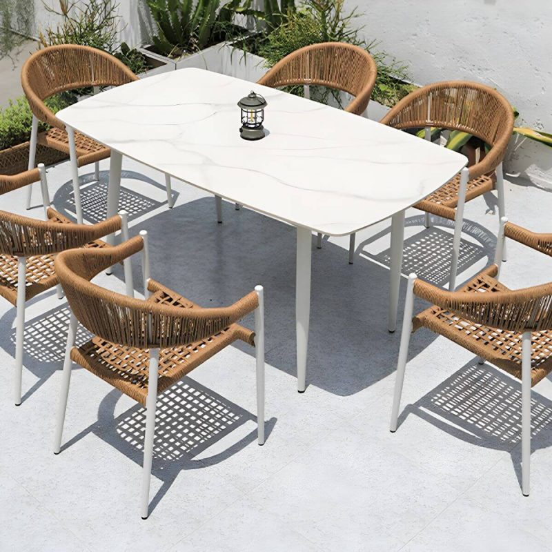 "Weatherproof Outdoor Aluminum Dining Set with Stackable Chairs and Modern Design - Table & Chair(s) 63"L x 35"W x 29"H 4"