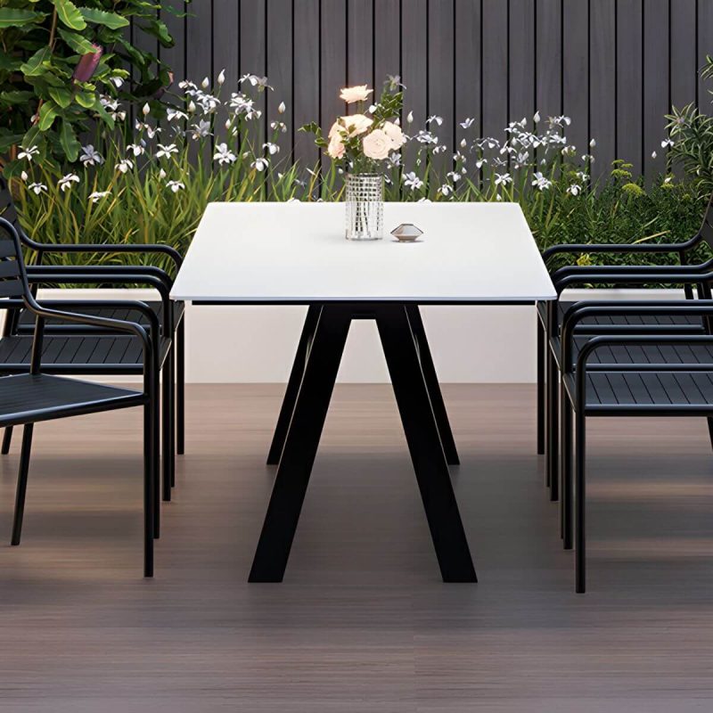 "White Stone Rectangular Patio Dining Table without Umbrella Hole - Table Only 70.9"L x 31.5"W x 29.5"H"