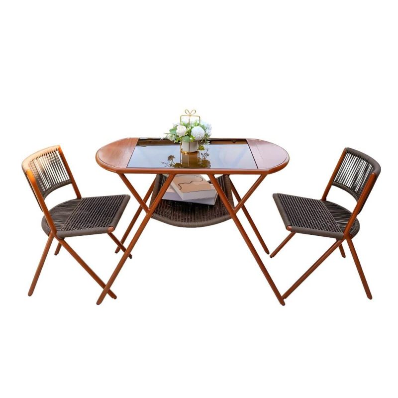 "Contemporary Table Furniture Set with 2 Woven Chair for Courtyard - Table & Chair(s) 2 Glass"