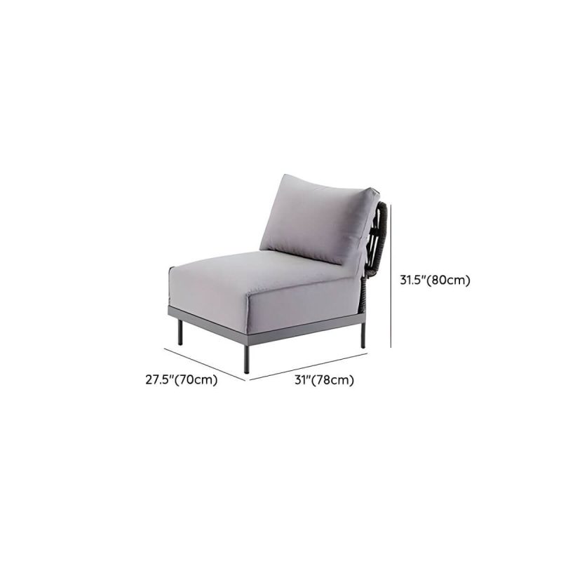 "Dimension of Water Resistant Modern Upholstered Patio Metal Sofa with Cushions and Pillows - Armless Single Chair"