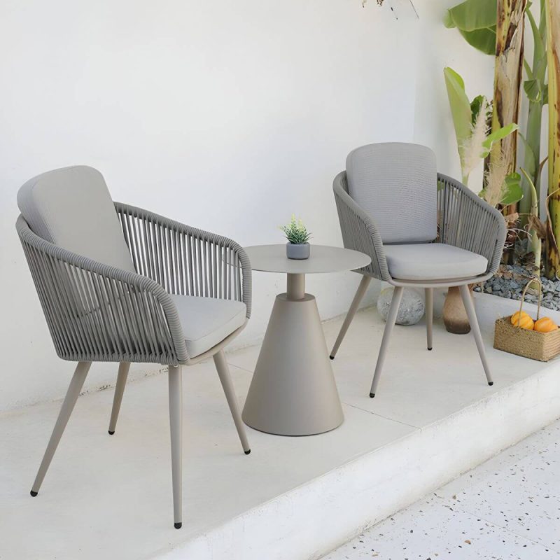 "Contemporary Cane Back Dining Arm Chair Braid Square for Outdoor - 4 Piece Set"