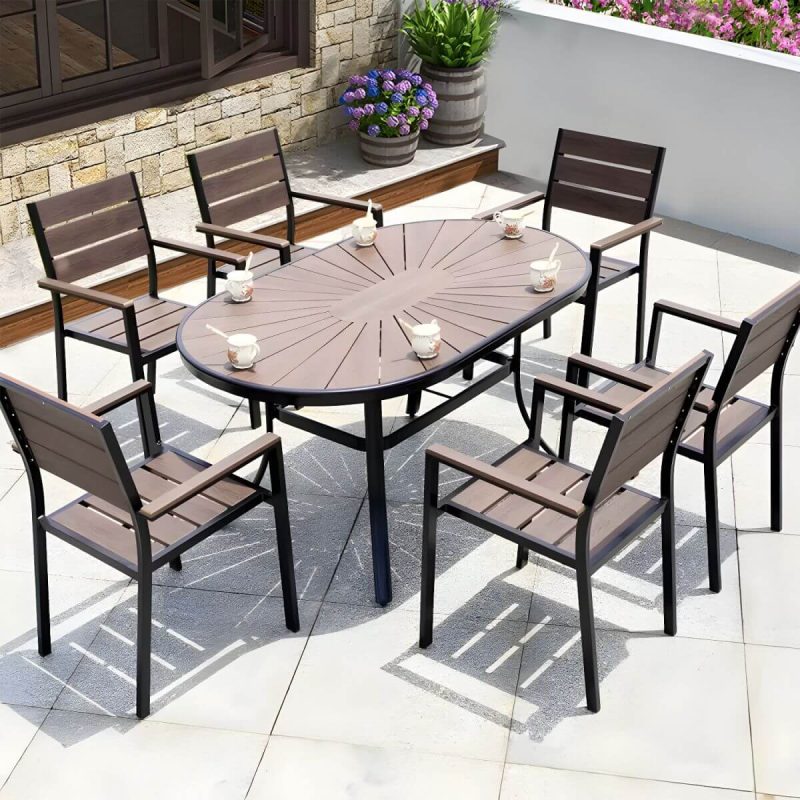"Contemporary Dining Table Set with Wooden Chair for Courtyard - Table & Chair(s) 59"L x 35"W x 29"H 6"