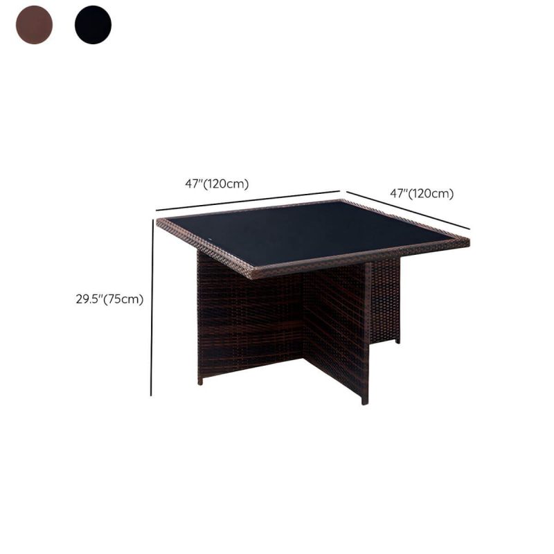 "Dimension of Stylish Weatherproof Glass-top Patio Dining Set with Upholstered Chairs - Table & Chair(s) 47.2"L x 47.2"W x 29.5"H 4 Black"