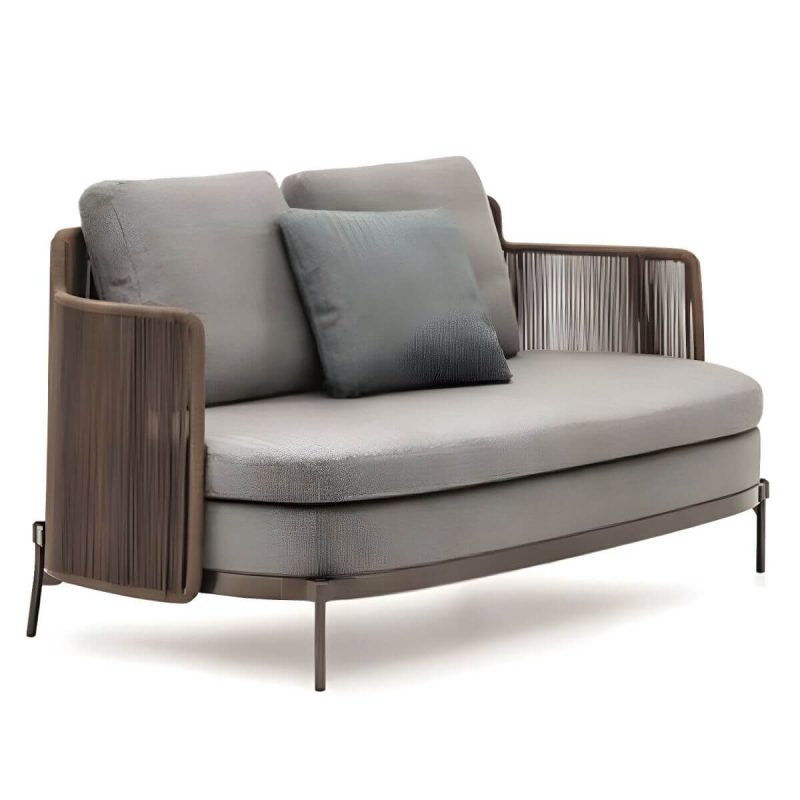 "Waterproof Wicker/Rattan Modern Sofa with Upholstered Cushions and Pillows - Brown - 2-Seater Sofa"