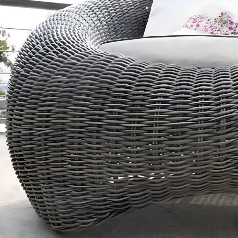 "Glass Coffee Table Included Courtyard Sofas Rattan Weaving Modern in Grey - 3-Piece Set(2 Chairs & 1 Coffee Table)"