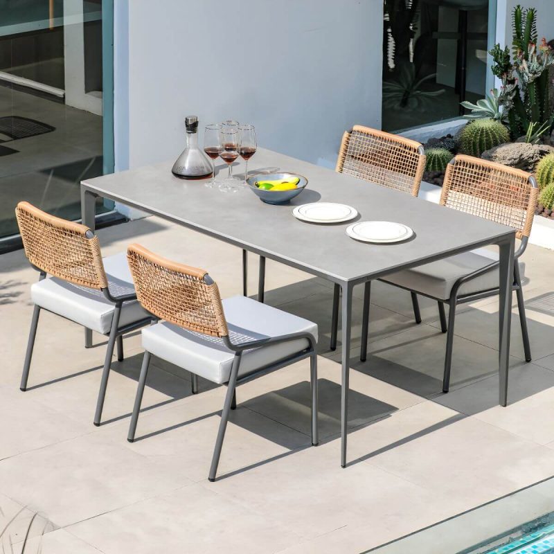 "Contemporary Aluminum Frame Patio Table Outdoor Rust Resistant Patio Table - Rectangular 63"L x 35.4"W x 29.5"H Table Only"