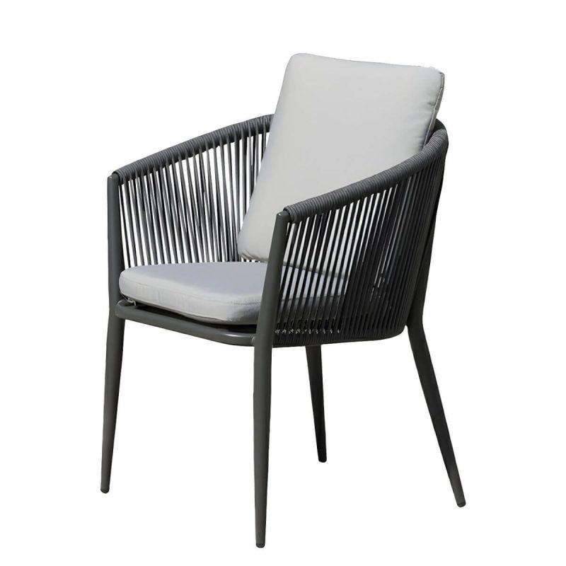 "Contemporary Dining Table Set with Woven Chairs for Courtyard - Table & Chair(s) 160 x 90 x 75 cm 4"