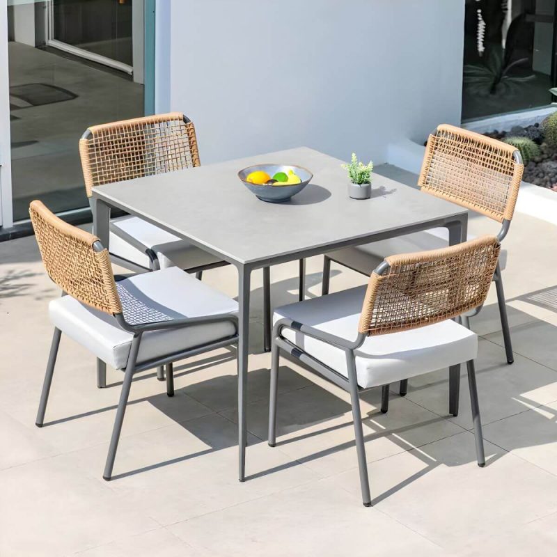 "Contemporary Aluminum Frame Patio Table Outdoor Rust Resistant Patio Table - Square 27.6"L x 27.6"W x 20“H Table Only"
