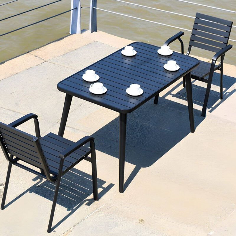 "Contemporary Wood Dining Table Set with Black Chairs for Courtyard - Table & Chair(s) 31.5"L x 31.5"W x 28.3"H 2"