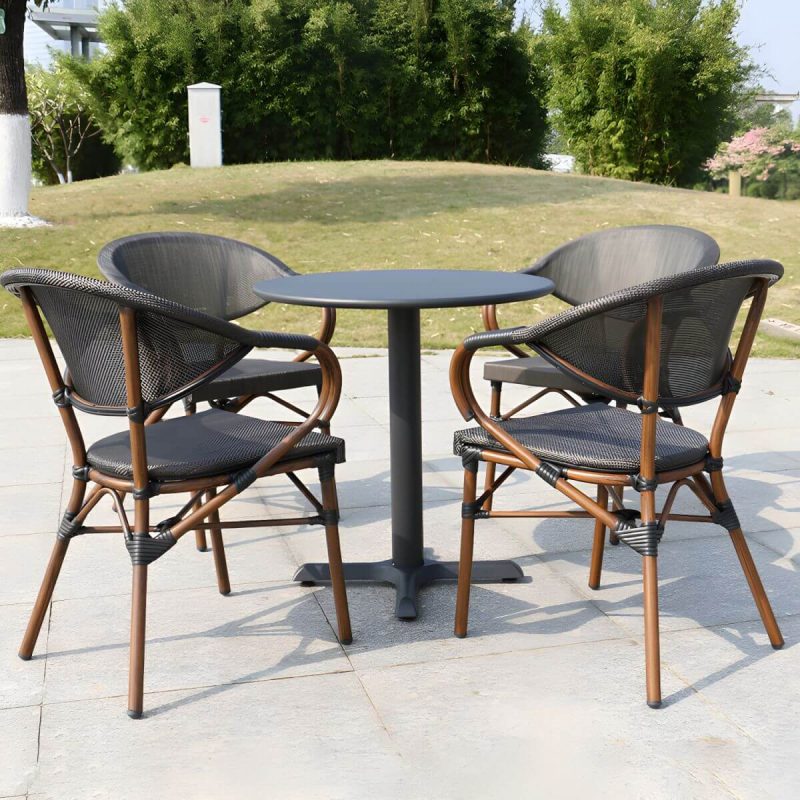 "Industrial Metal Frame Side Table Outdoor Aluminum Patio Table - Table Only Matte Black Round"
