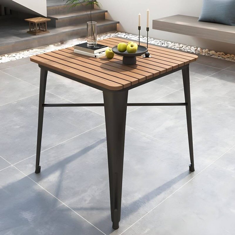 "Contemporary Style Wood Patio Table Rectangle Shape with Metal Legs in White/Black - Table Only 27.6"L x 27.6"W x 29.5"H Black"
