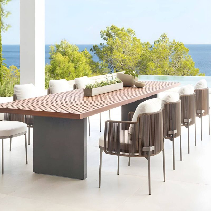 "Solid Wood Top Patio Table Contemporary Rectangle Patio Table - 118"L x 35"W x 29"H Rectangular Table Only"