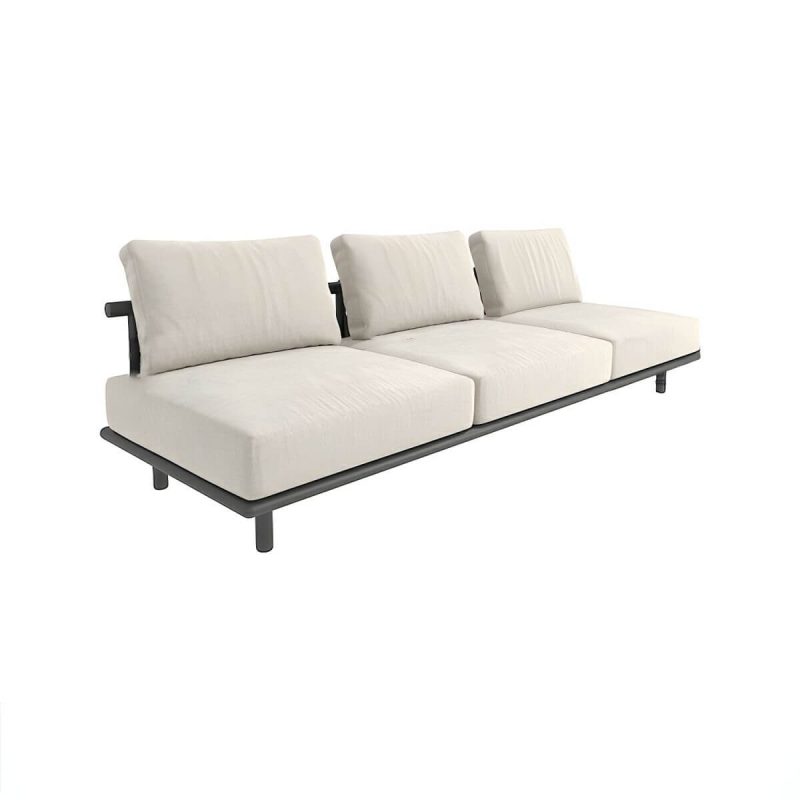 "Black Metal Waterproof Modern Upholstered Sofa with Cushions and Pillow - 3-Seater Armless Sofa"