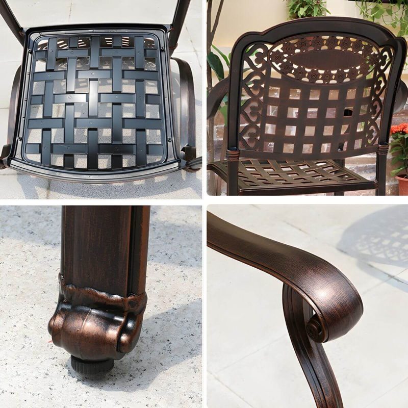 "Modern Brown Patio Dining Set with Upholstered Chairs and Weatherproof Metal Frame - Table & Chair(s) 94.5"L x 35.4"W x 29.5"H 6"