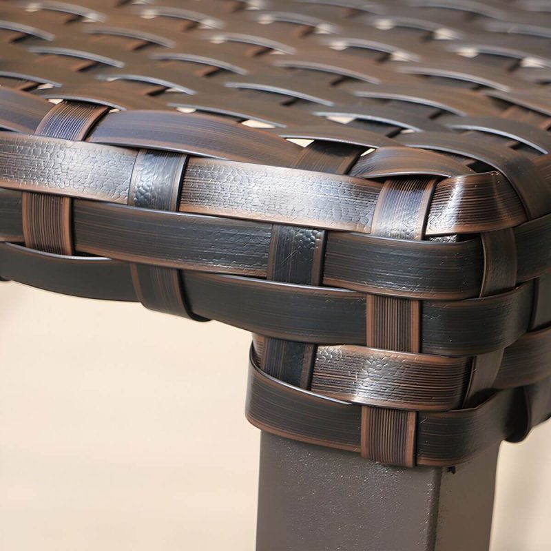 "Traditional Brown Wicker Arm Chair with Wicker Back for Patio Dining, UV Resistant and Non-Swivel - 4 Piece Set"