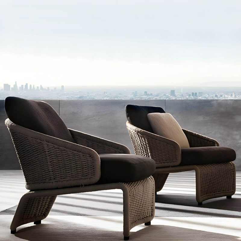 "Modern Gray Metal Frame Light Wood Outdoor Modular Design Sofa with Cushions - 3-Seater Sofa"