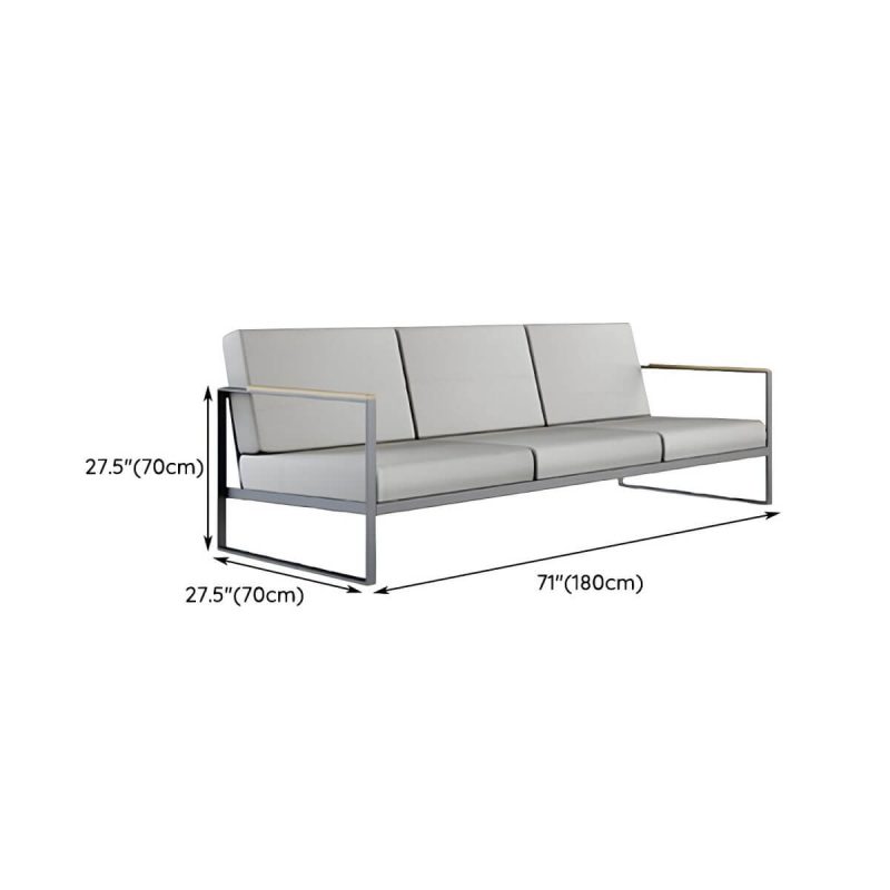 "Dimension of Black Metal Patio Sofa Symmetrical with Cushions for Outdoor - 3-Seater Sofa"