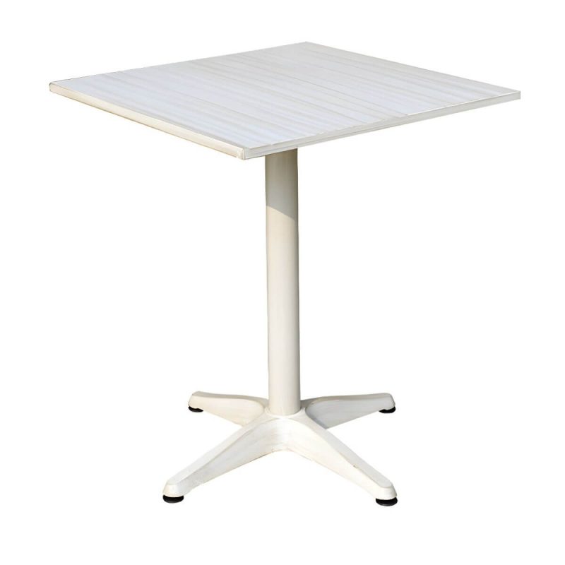 "Modern Geometric Waterproof Courtyard Table Metal Base Outdoor Table - Table Only Square Textured White 23.6"L x 23.6"W x 27.6"H"