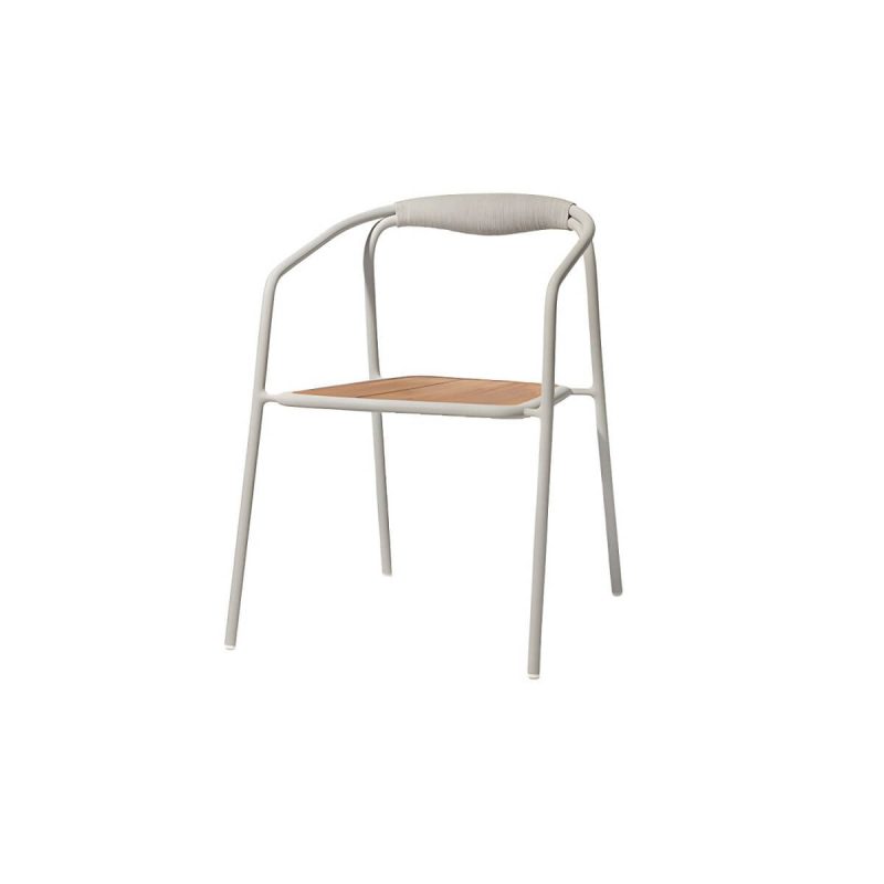"Farmhouse Aluminum With Arm Open Back Stacking Patio Dining Chair - 1 Piece White Teak"