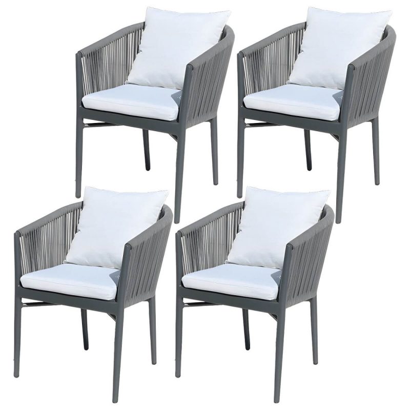 "Tropical Style Metallic Patio Chair Antique Finish with Cushions - 4 Piece Set"