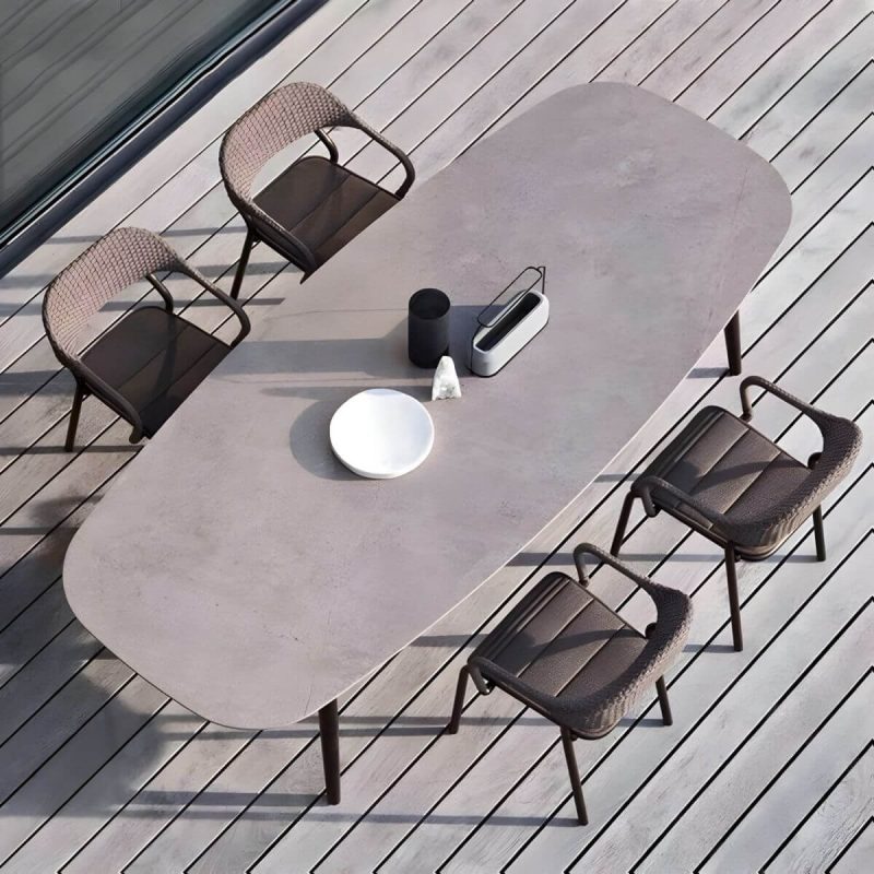 "Contemporary Style Metal Patio Table Rectangle/Oval Shape in Brown - Table Only 51"L x 28"W x 29"H Oval"