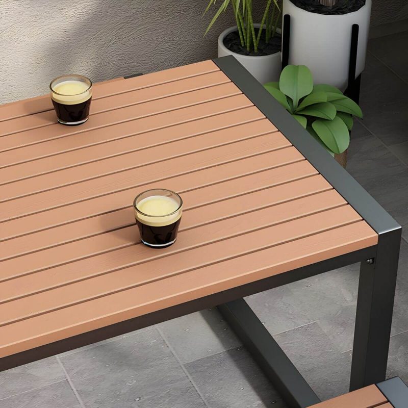 "Modern Wood Patio Dining Table without Umbrella Hole in Natural Finish - Durable and Stylish - Table Only 47.2"L x 23.6"W x 29.5"H White"