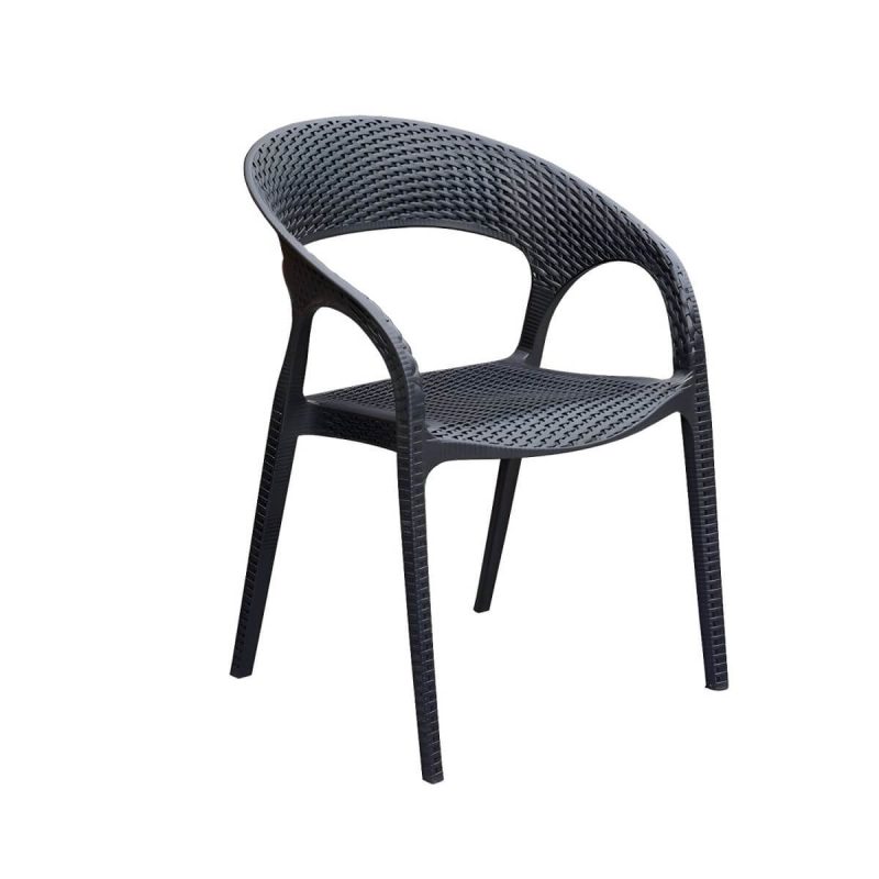 "Black Plastic Outdoor Chair Tropical Dining Armchair Stacking Armchair - 4 Piece Set"