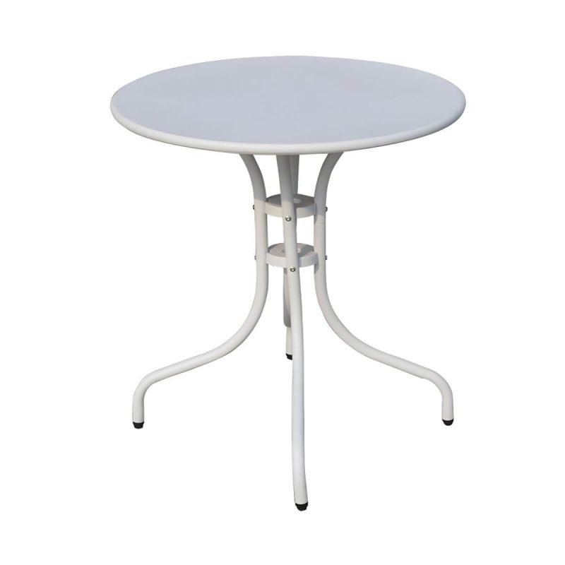 "Modern Geometric Waterproof Courtyard Table Metal Base Outdoor Table - Table Only Round White 27.6"L x 27.6"W x 27.6"H"