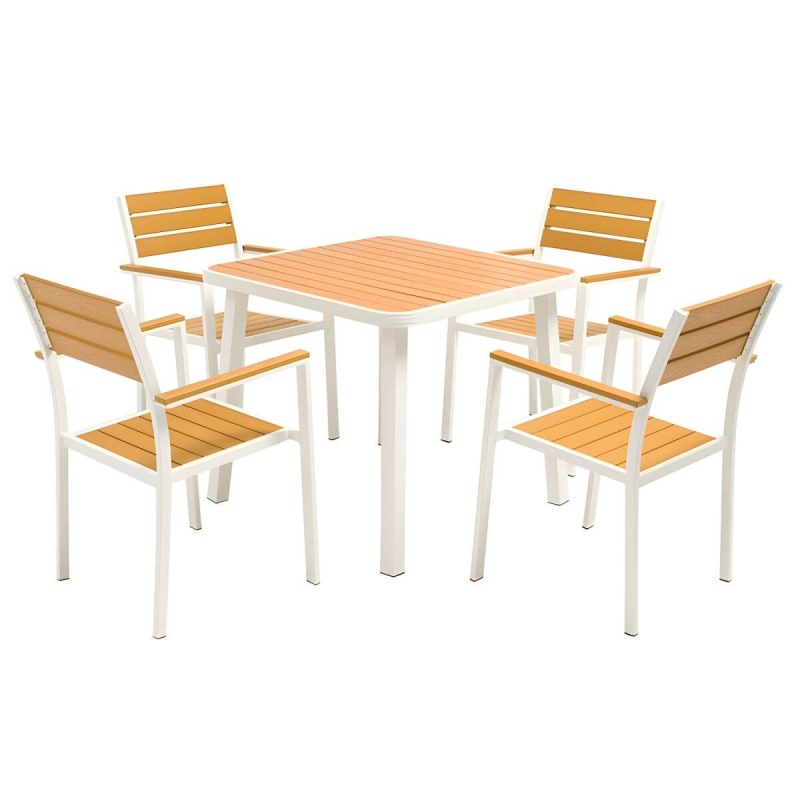 "Contemporary White Dining Table Set with Chairs for Courtyard - Table & Chair(s) 31.5"L x 31.5"W x 29.5"H 4"