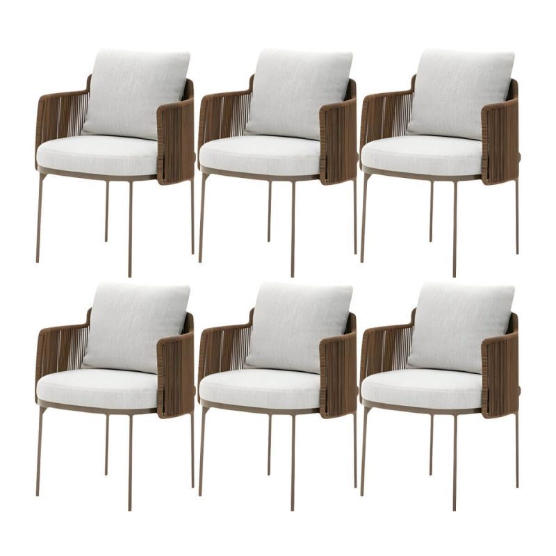 "Patio Dining Chair Tropical Aluminum With Arm Upholstered Faux Rattan - 6 Piece Set 23.5"L x 23"W x 30"H"
