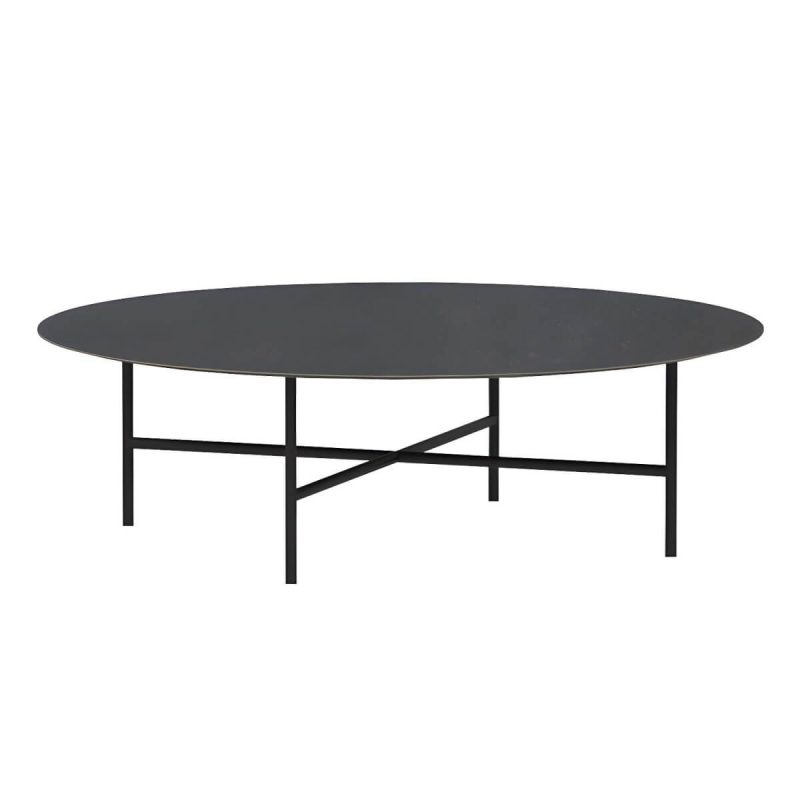 "Water Resistant Coffee Table Industrial Style Stone Round Shape Table in Grey - 39.5"L x 39.5"W x 12"H Grey Table Only"