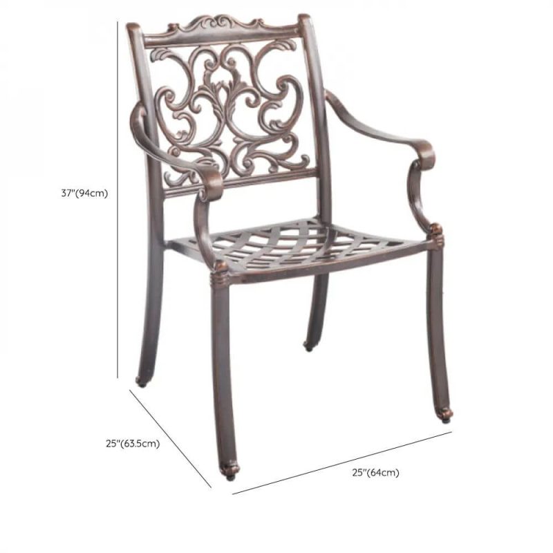 "Dimension of Gunmetal Iron Patio Arm Chair, Stackable, Minimalist Style, 1 Chair, 25"L x 25"W x 37"H"