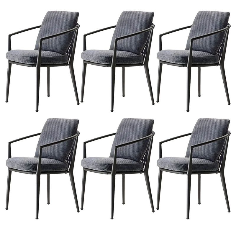 "Modern Dining Side Chair Aluminum Outdoor Bistro Chairs with Arm - Blue 6 Piece Set"