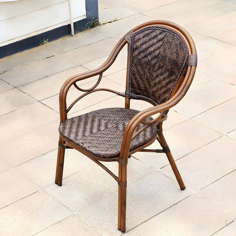 "Modern Brown Glass Top Patio Table Set Metal 4 Legs for Outdoor - Chair(s) Not Available 2"