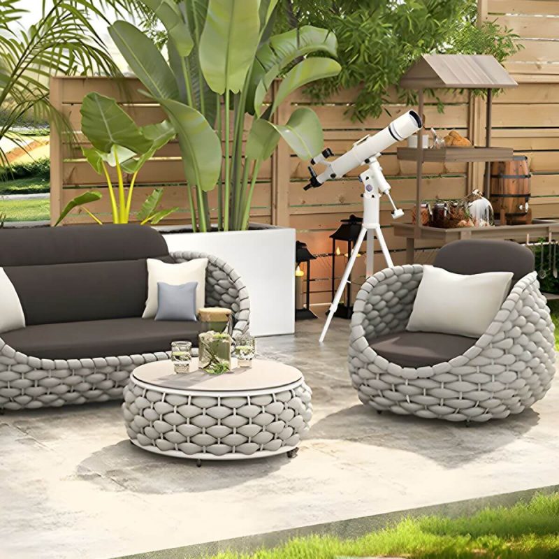 "Contemporary Gray Metal Frame Outdoor Patio Sofa with Cushion - 1-Seater Sofa"
