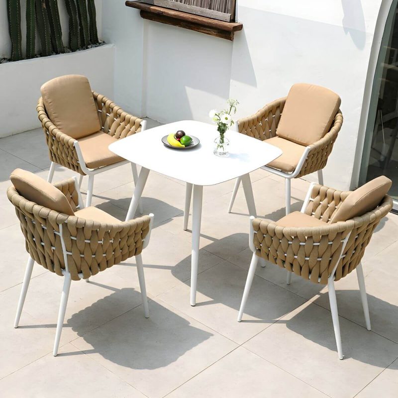 "Modern Aluminum Non-Foldable Patio Dining Arm Chair with Included Cushions 1pc - Grey 18" Density Sponge"