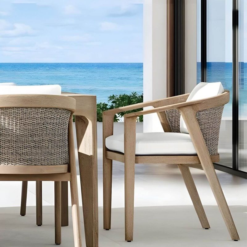 "Elegant Teak Wood Weatherproof Patio Dining Set with Modern Design - Table 118.1"L x 39.4"W x 29.5"H"