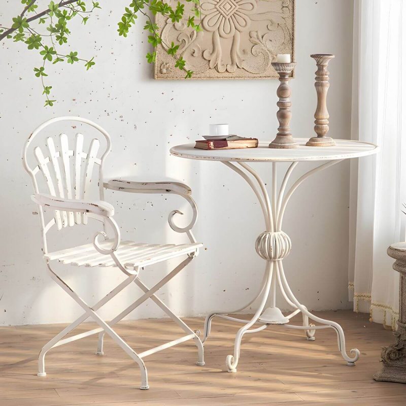 "Round Shape Patio Table Contemporary Style Metal Scratch Resistant in White - White Inner Table Only"