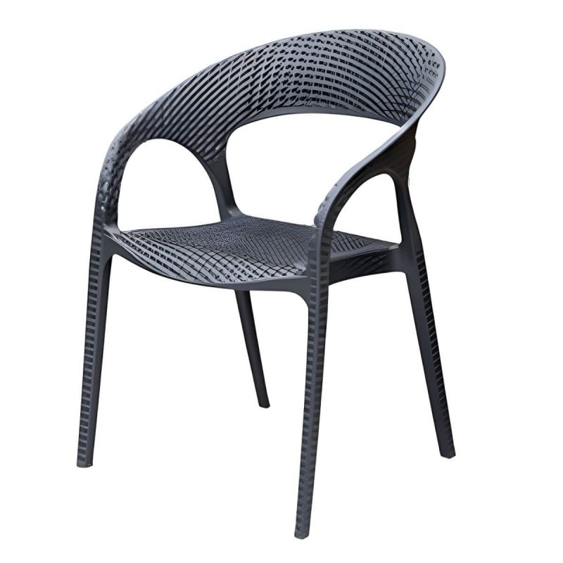 "Contemporary Black Plastic Outdoor Bistro Chairs with Arms and 4 Legs - 8 Piece Set"
