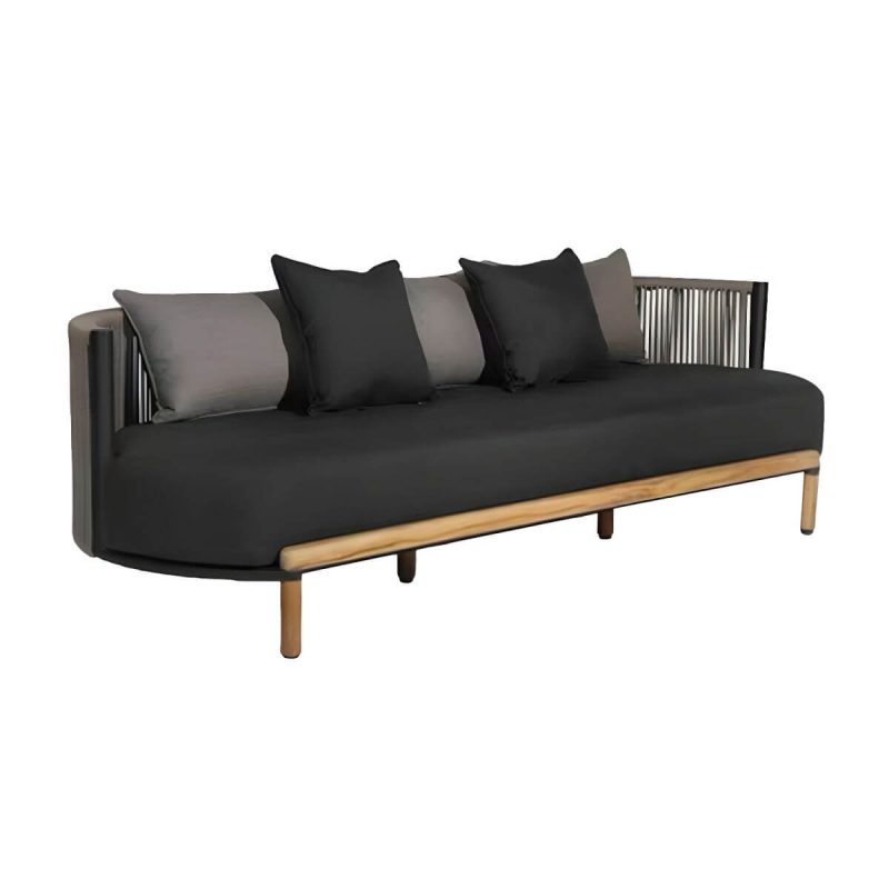 "Modern Symmetrical Black Wood Frame Sofa with Waterproof Cushions Included - 2-Seater Sofa"